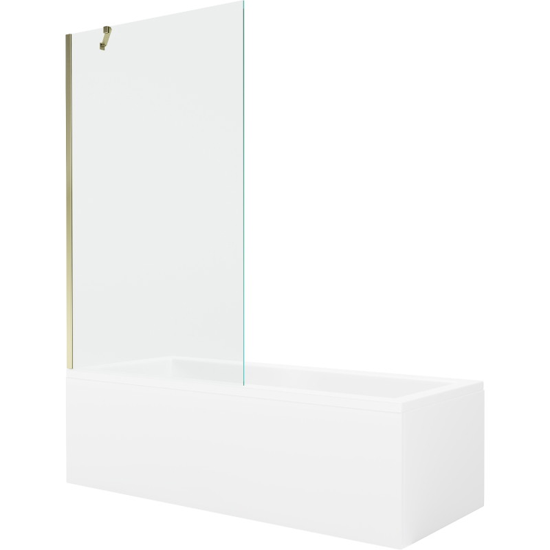 Mexen Cubik cadă dreptunghiulară 170 x 70 cm cu carcasă și paravan cu 1 aripă 100 cm, transparent, auriu
