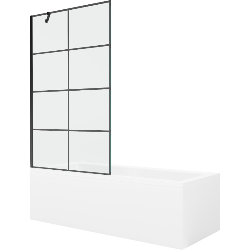 Mexen Cubik cadă dreptunghiulară 170 x 70 cm cu carcasă și paravan cu 1 canat, model negru - 550317070X9510007077