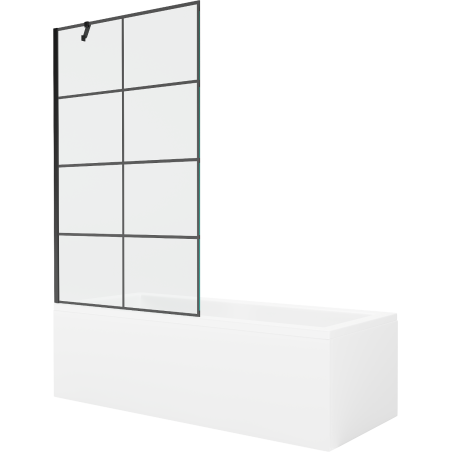 Mexen Cubik cadă dreptunghiulară 170 x 70 cm cu carcasă și paravan cu 1 canat, model negru - 550317070X9510007077