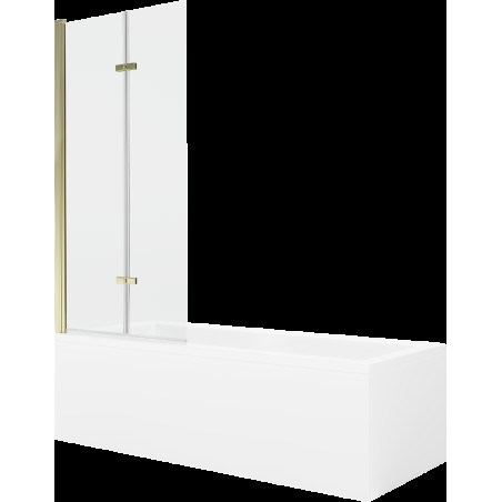 Mexen Cubik cadă dreptunghiulară de 150 x 70 cm cu panouri si paravan cu 2 aripi 80 cm, transparent, auriu - 550315070X920802500