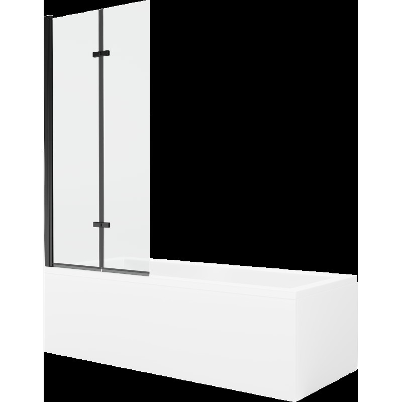 Mexen Cubik cadă dreptunghiulară de 150 x 70 cm cu panouri si paravan cu 2 aripi 80 cm, transparent, Neagră - 550315070X92080270