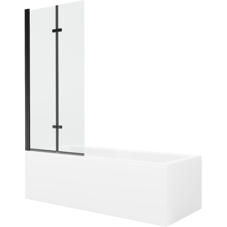 Mexen Cubik cadă dreptunghiulară 150 x 70 cm cu carcasă și paravan cu 2 uși 80 cm, transparent, negru - 550315070X9208027000