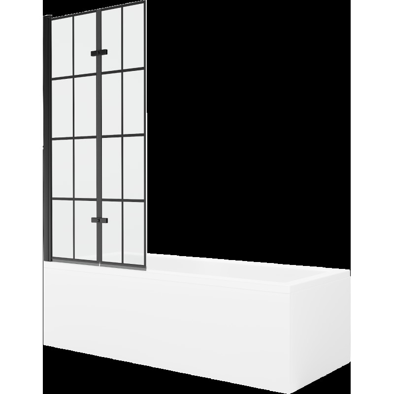 Mexen Cubik cadă dreptunghiulară de 150 x 70 cm cu panouri si paravan cu 2 aripi 80 cm, Model negru - 550315070X9208027077