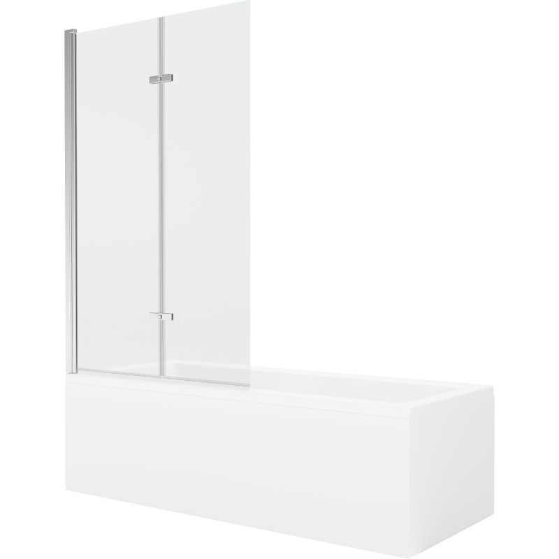Mexen Cubik cadă dreptunghiulară 150 x 70 cm cu panou și paravan cu 2 aripi 100 cm, transparent, crom - 550315070X9210020100