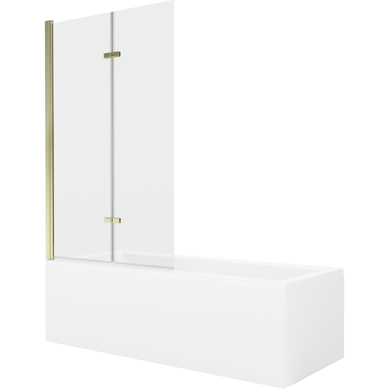 Mexen Cubik cadă dreptunghiulară 150 x 70 cm cu mască și paravan cu 2 canaturi 100 cm, transparent, auriu - 550315070X9210025000