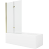 Mexen Cubik cadă dreptunghiulară 150 x 70 cm cu mască și paravan cu 2 canaturi 100 cm, transparent, auriu - 550315070X9210025000