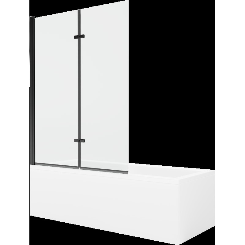 Mexen Cubik cadă dreptunghiulară de 150 x 70 cm cu panouri si paravan cu 2 aripi 120 cm, transparent, Neagră - 550315070X9212027