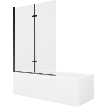 Mexen Cubik cadă dreptunghiulară 150 x 70 cm cu carcasă și paravan cu 2 aripi 120 cm, transparent, negru - 550315070X9212027000