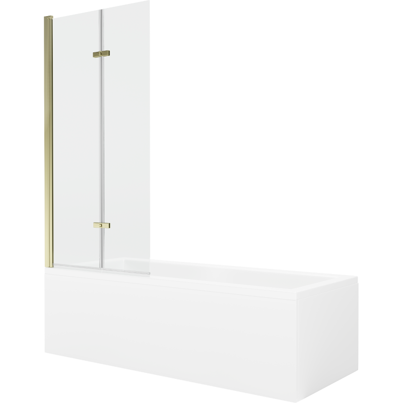 Mexen Cubik cadă dreptunghiulară 160 x 70 cm cu carcasă și paravan cu 2 aripi 80 cm, transparent, auriu - 550316070X9208025000