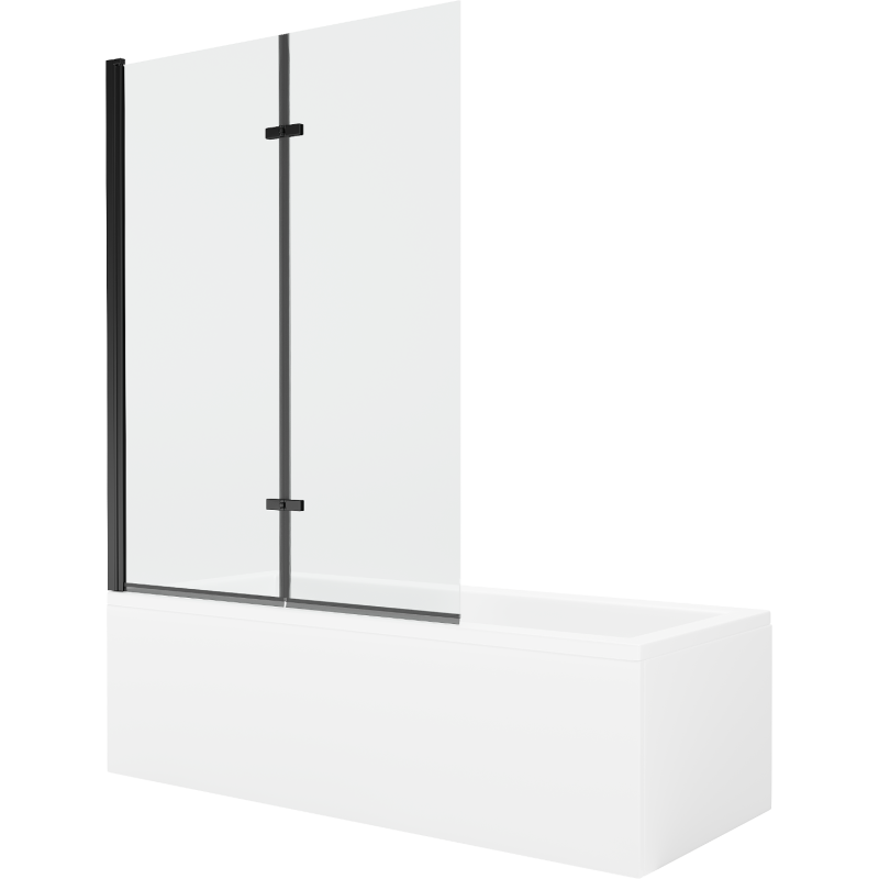 Mexen Cubik cadă dreptunghiulară 160 x 70 cm cu panou și paravan cu 2 uși 120 cm, transparent, negru - 550316070X9212027000