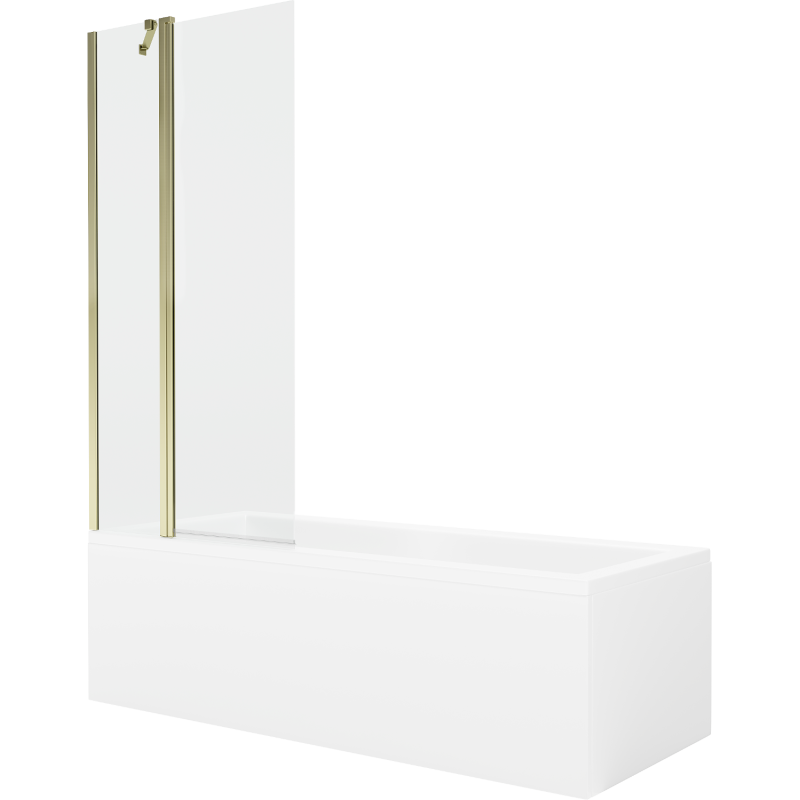 Mexen Cubik cadă dreptunghiulară 150 x 70 cm cu panou și paravan cu 1 aripă de 80 cm, transparent, auriu - 550315070X9408115000