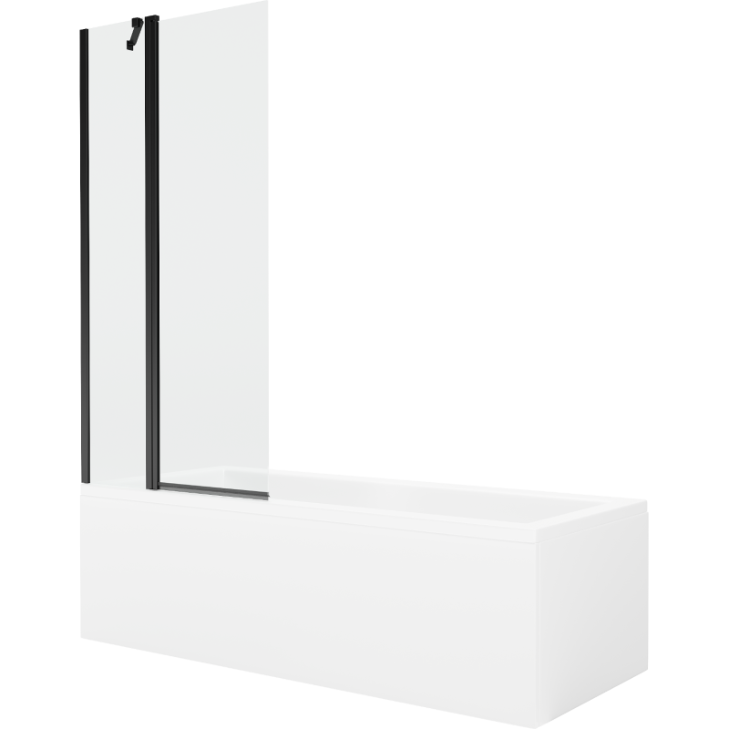 Mexen Cubik téglalap alakú kád 150 x 70 cm burkolattal és 1-szárnyú paravánnal 80 cm, átlátszó, fekete - 550315070X9408117000