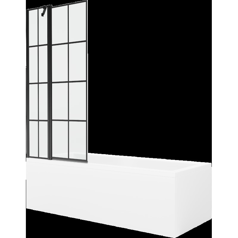 Mexen Cubik cadă dreptunghiulară de 150 x 70 cm cu panouri si paravan cu 1 aripă 80 cm, Model negru - 550315070X9408117077