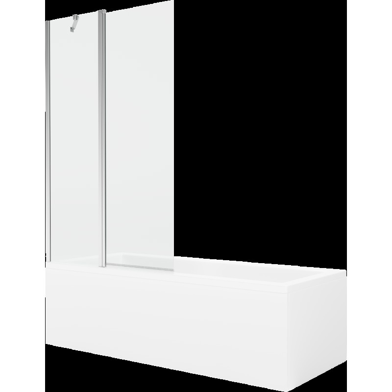 Mexen Cubik cadă dreptunghiulară de 150 x 70 cm cu panouri si paravan cu 1 aripă 100 cm, transparent, crom - 550315070X940101010