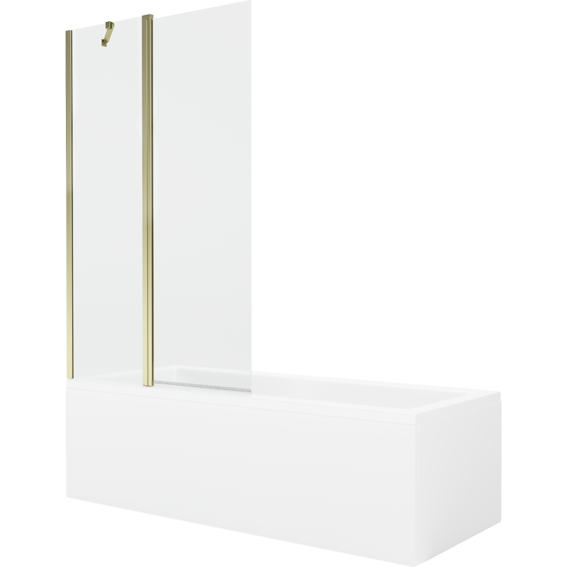 Mexen Cubik cadă dreptunghiulară 150 x 70 cm cu panou și paravan 1-batant 100 cm, transparent, auriu - 550315070X9410115000