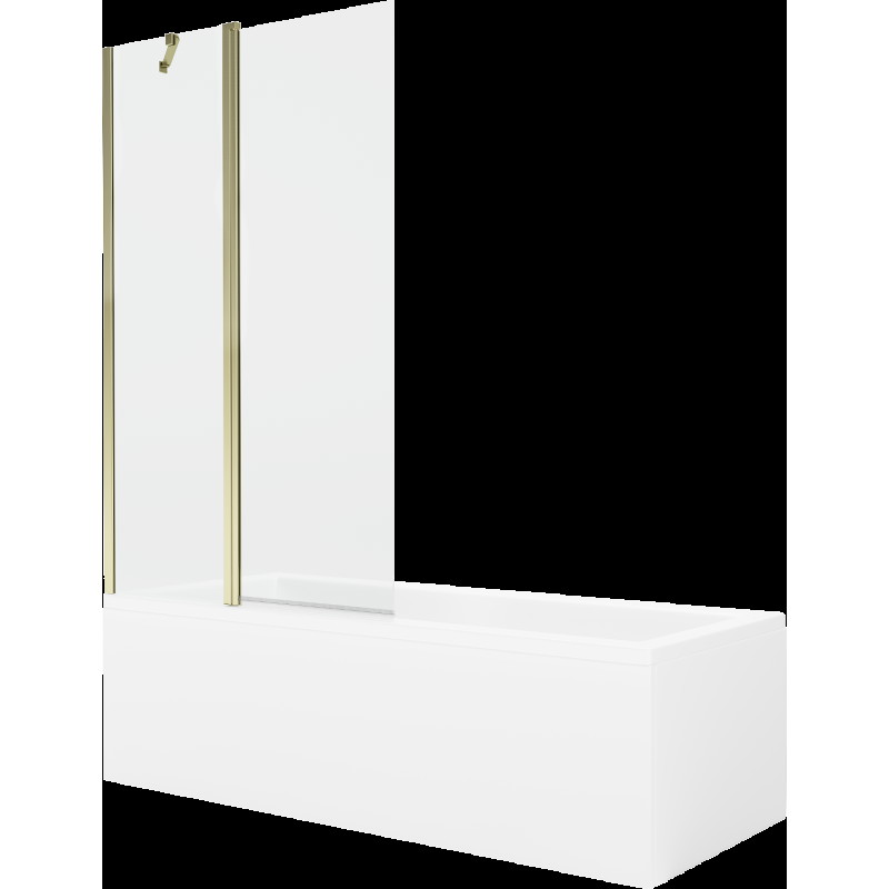 Mexen Cubik cadă dreptunghiulară de 150 x 70 cm cu panouri si paravan cu 1 aripă 100 cm, transparent, auriu - 550315070X94101150