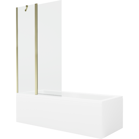 Mexen Cubik cadă dreptunghiulară 150 x 70 cm cu panou și paravan 1-batant 100 cm, transparent, auriu - 550315070X9410115000