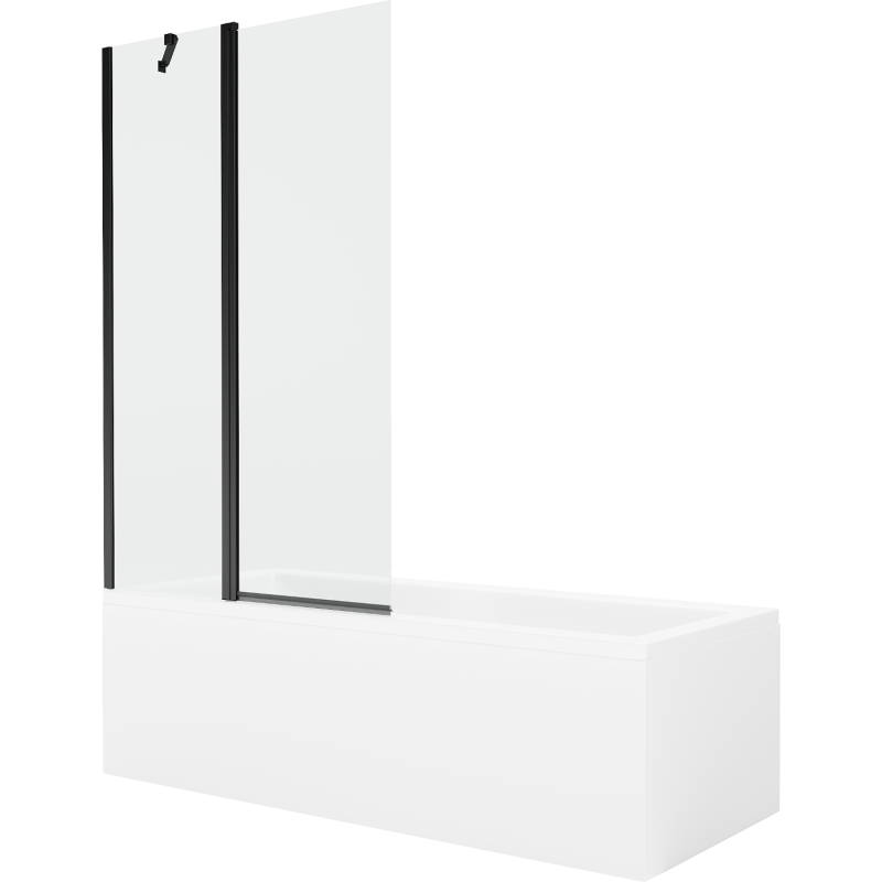 Mexen Cubik cadă dreptunghiulară 150 x 70 cm cu panou și paravan 1-canat 100 cm, transparent, negru - 550315070X9410117000