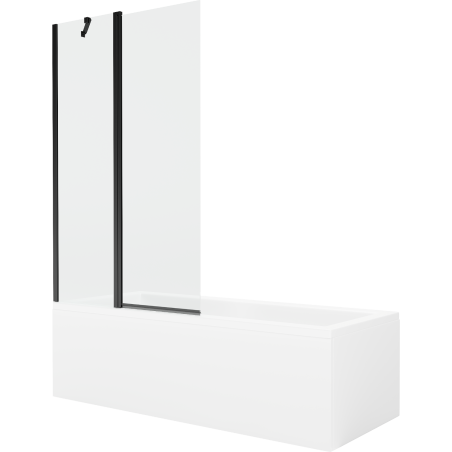 Mexen Cubik cadă dreptunghiulară 150 x 70 cm cu panou și paravan 1-canat 100 cm, transparent, negru - 550315070X9410117000