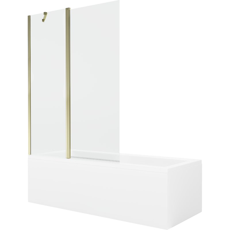 Mexen Cubik cadă dreptunghiulară 150 x 70 cm cu carcasă și paravan cu 1 canat 120 cm, transparent, auriu - 550315070X9412115000