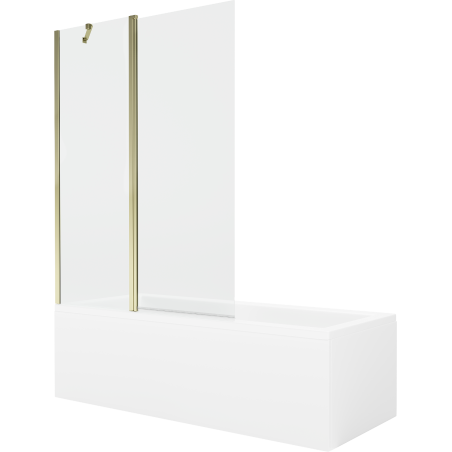 Mexen Cubik cadă dreptunghiulară 150 x 70 cm cu carcasă și paravan cu 1 canat 120 cm, transparent, auriu - 550315070X9412115000