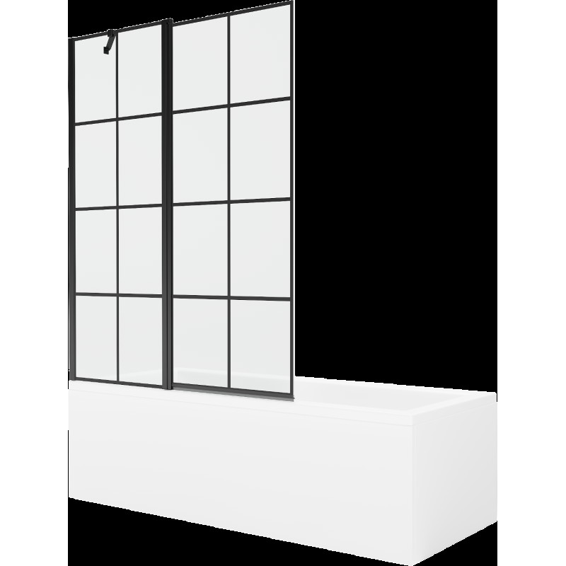 Mexen Cubik cadă dreptunghiulară de 150 x 70 cm cu panouri si paravan cu 1 aripă 120 cm, Model negru - 550315070X9412117077