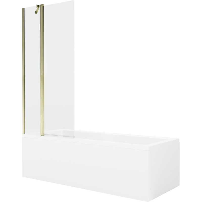 Mexen Cubik cadă dreptunghiulară 160 x 70 cm cu cadru și paravan cu 1 panou 80 cm, transparent, auriu - 550316070X9408115000