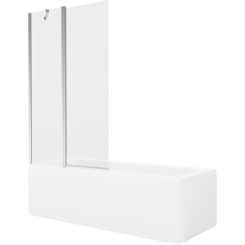 Mexen Cubik cadă dreptunghiulară 160 x 70 cm cu panou și paravan cu 1 canat 100 cm, transparent, crom - 550316070X9410110100