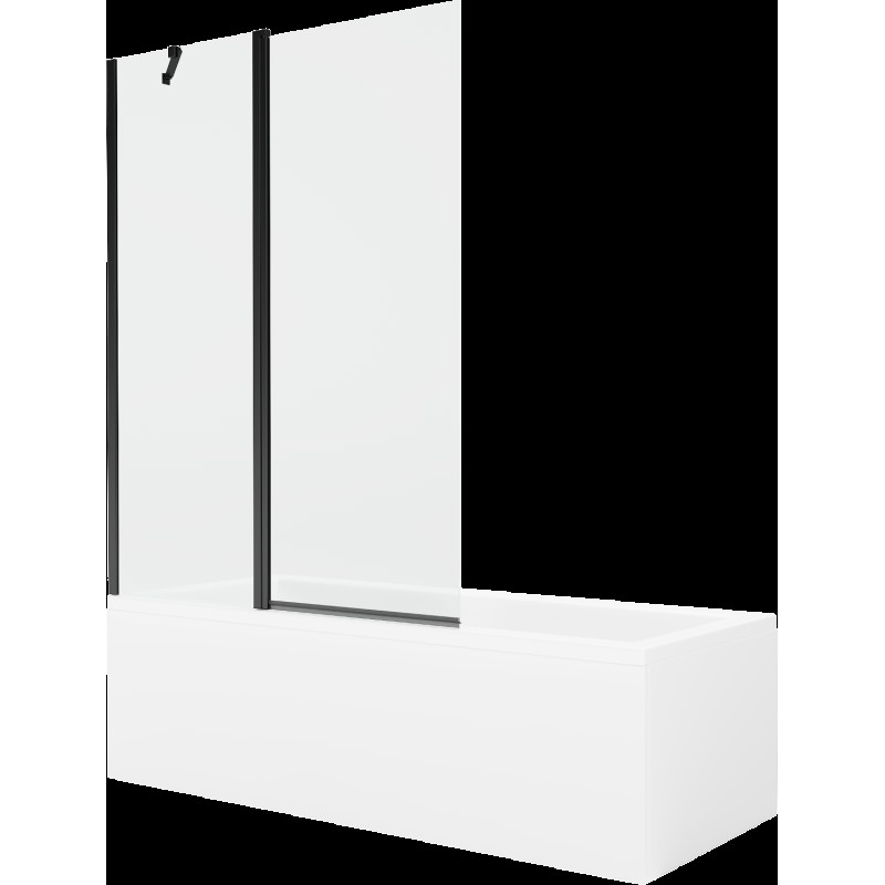 Mexen Cubik cadă dreptunghiulară de 160 x 70 cm cu panouri si paravan cu 1 aripă 120 cm, transparent, Neagră - 550316070X9412117