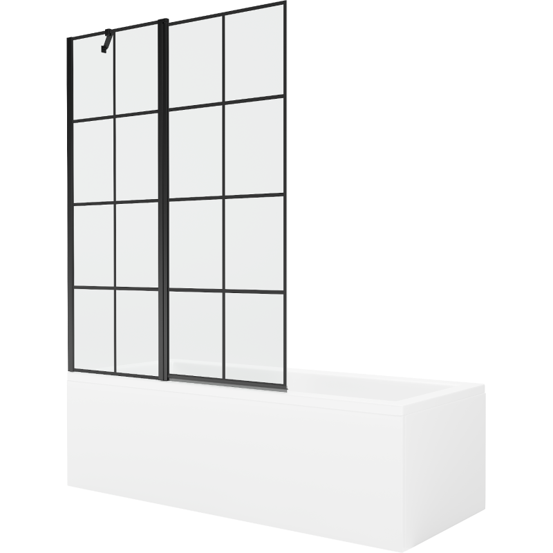 Mexen Cubik cadă dreptunghiulară de 160 x 70 cm cu panouri si paravan cu 1 aripă 120 cm, Model negru - 550316070X9412117077