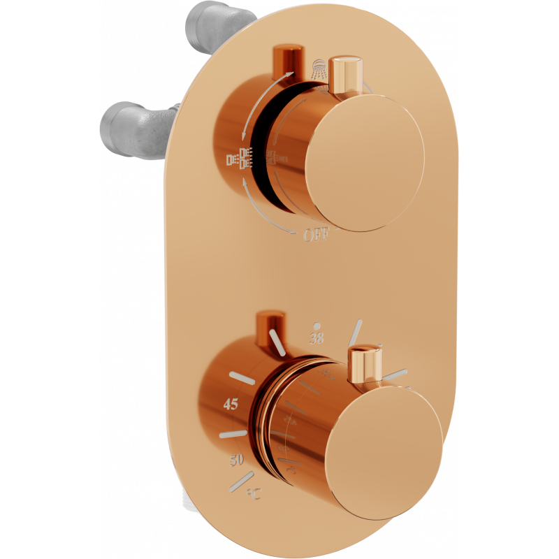 Mexen Kai baterie pentru cadă-duș cu termostat cu 3 ieșiri, aur roz - 77602-60