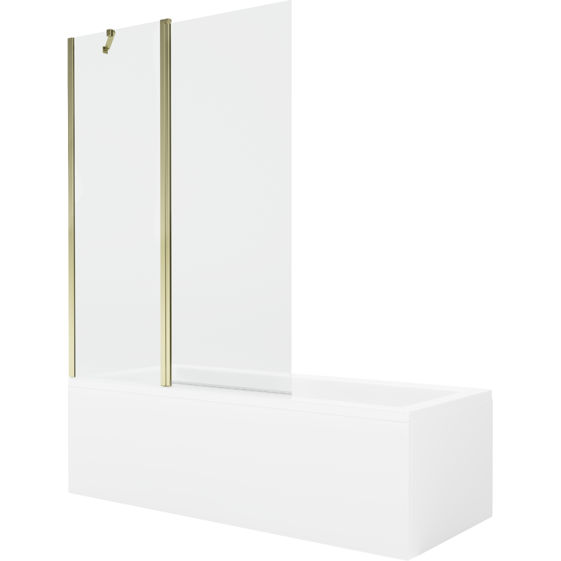 Mexen Cubik cadă dreptunghiulară 170 x 70 cm cu panou și paravan cu 1 panou de 120 cm, transparent, auriu - 550317070X9412115000