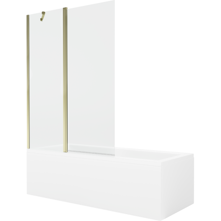 Mexen Cubik cadă dreptunghiulară 170 x 70 cm cu panou și paravan cu 1 panou de 120 cm, transparent, auriu - 550317070X9412115000