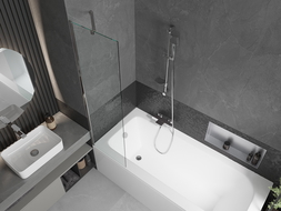 Mexen Vega téglalap alakú kád 150 x 70 cm burkolattal és 1 szárnyas paravánnal 50 cm, átlátszó, króm - 550115070X9505000001