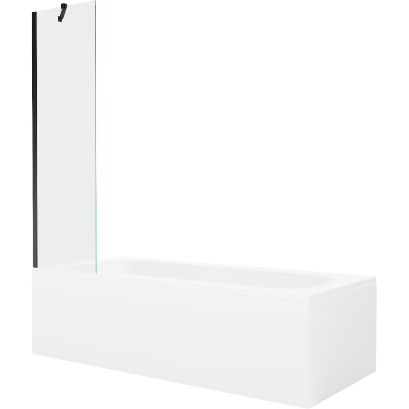 Mexen Vega 150 x 70 cm-es téglalap alakú kád burkolattal és 1 szárnyú, 50 cm-es paravánnal, átlátszó, fekete
