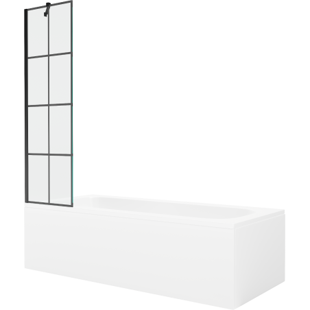 Mexen Vega 150 x 70 cm-es téglalap alakú kád burkolattal és 1 szárnyú paravánnal, fekete minta - 550115070X9505007077