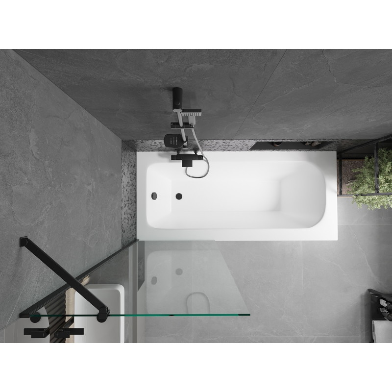 Mexen Vega téglalap alakú kád 150 x 70 cm burkolattal és 1-szárnyú paravánnal 70 cm, átlátszó, fekete