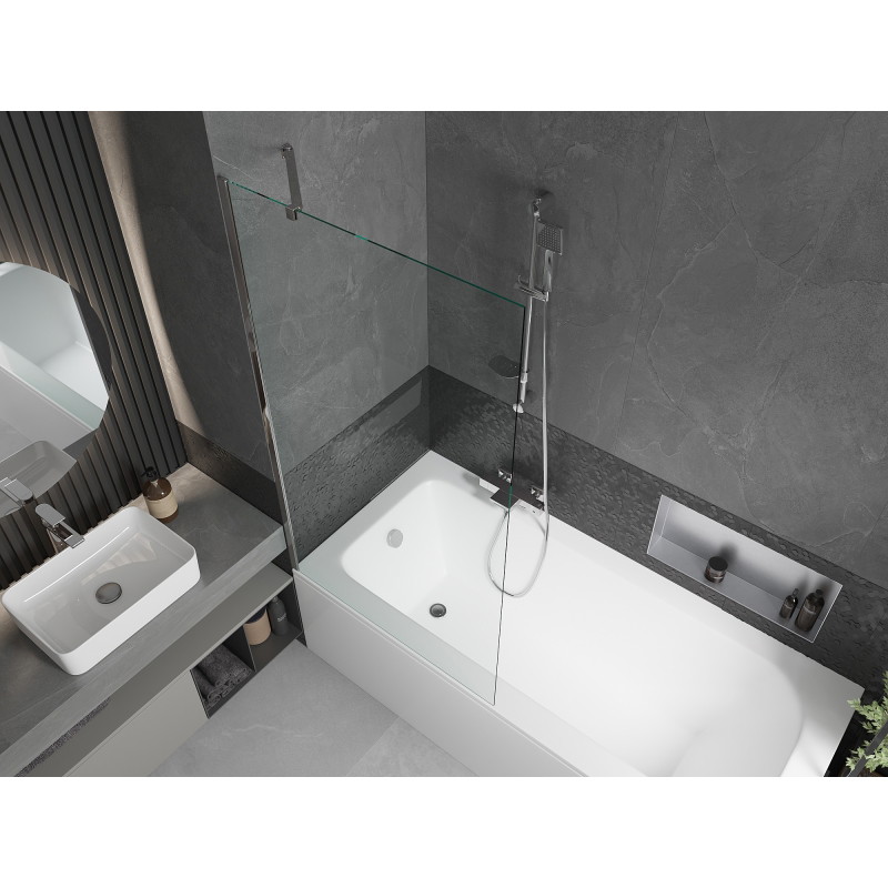 Mexen Vega téglalap alakú kád 150 x 70 cm burkolattal és 1-szárnyú paravánnal 90 cm, átlátszó, króm