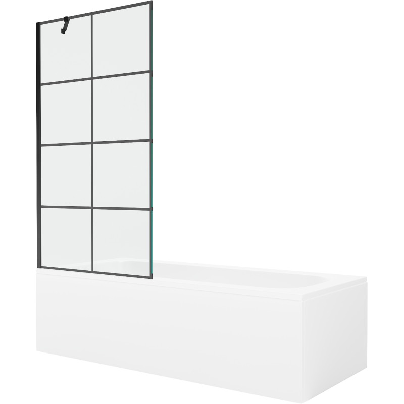 Mexen Vega téglalap alakú kád 150 x 70 cm burkolattal és egy szárnyú paravánnal 90 cm, fekete minta