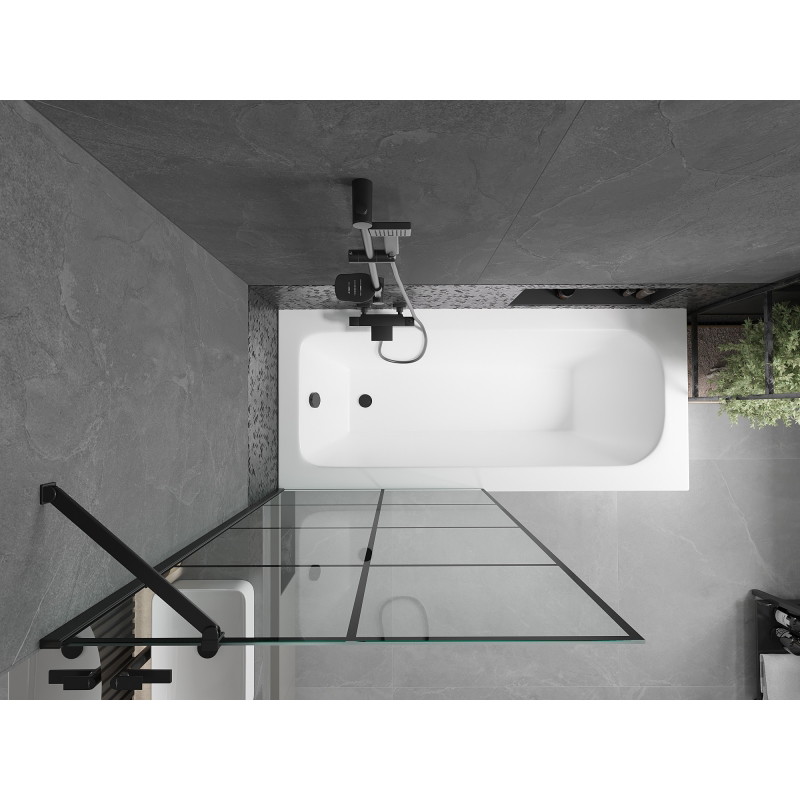 Mexen Vega téglalap alakú kád 150 x 70 cm burkolattal és egy szárnyú paravánnal 90 cm, fekete minta
