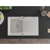 Mexen Cesar chiuvetă de granit cu un compartiment, cu picurător și baterie de bucătărie Flora, Albă - 6514-20-670401-00
