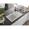 Mexen Cesar chiuvetă de granit cu un compartiment, cu picurător și baterie de bucătărie Flora, Albă - 6514-20-670401-02