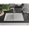 Mexen Cesar chiuvetă de granit cu 1 compartiment cu scurgător și baterie de bucătărie Flora, alb - 6514-20-670401-02