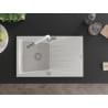 Mexen Cesar chiuvetă de granit cu un compartiment, cu picurător și baterie de bucătărie Flora, Albă - 6514-20-670401-02