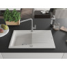 Mexen Cesar chiuvetă de granit 1-cameră cu scurgător și baterie de bucătărie Flora, albă - 6514-20-670401-06
