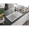 Mexen Cesar chiuvetă de granit cu un compartiment, cu picurător și baterie de bucătărie Flora, Albă - 6514-20-670401-06