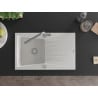 Mexen Cesar chiuvetă de granit cu un compartiment, cu picurător și baterie de bucătărie Flora, Albă - 6514-20-670401-06