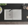 Mexen Cesar chiuvetă de granit cu un compartiment, cu picurător și baterie de bucătărie Flora, Albă - 6514-20-670401-07
