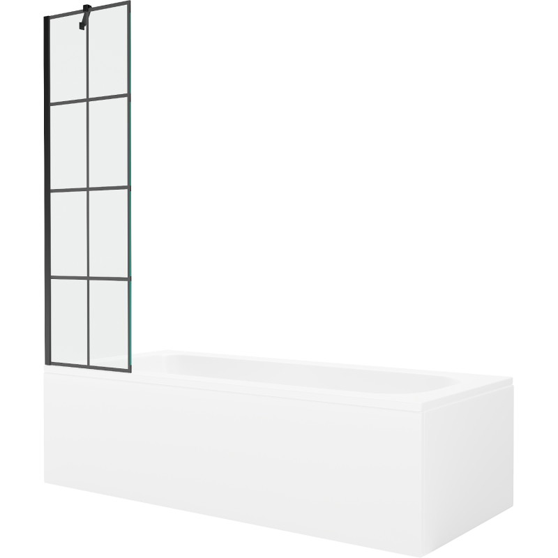 Mexen Vega téglalap alakú kád 160 x 70 cm burkolattal és 1 szárnyú 50 cm-es paravánnal, fekete mintával