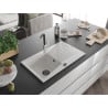 Mexen Cesar chiuvetă de granit cu un compartiment, cu picurător și baterie de bucătărie Flora, Albă - 6514-20-670401-07-B